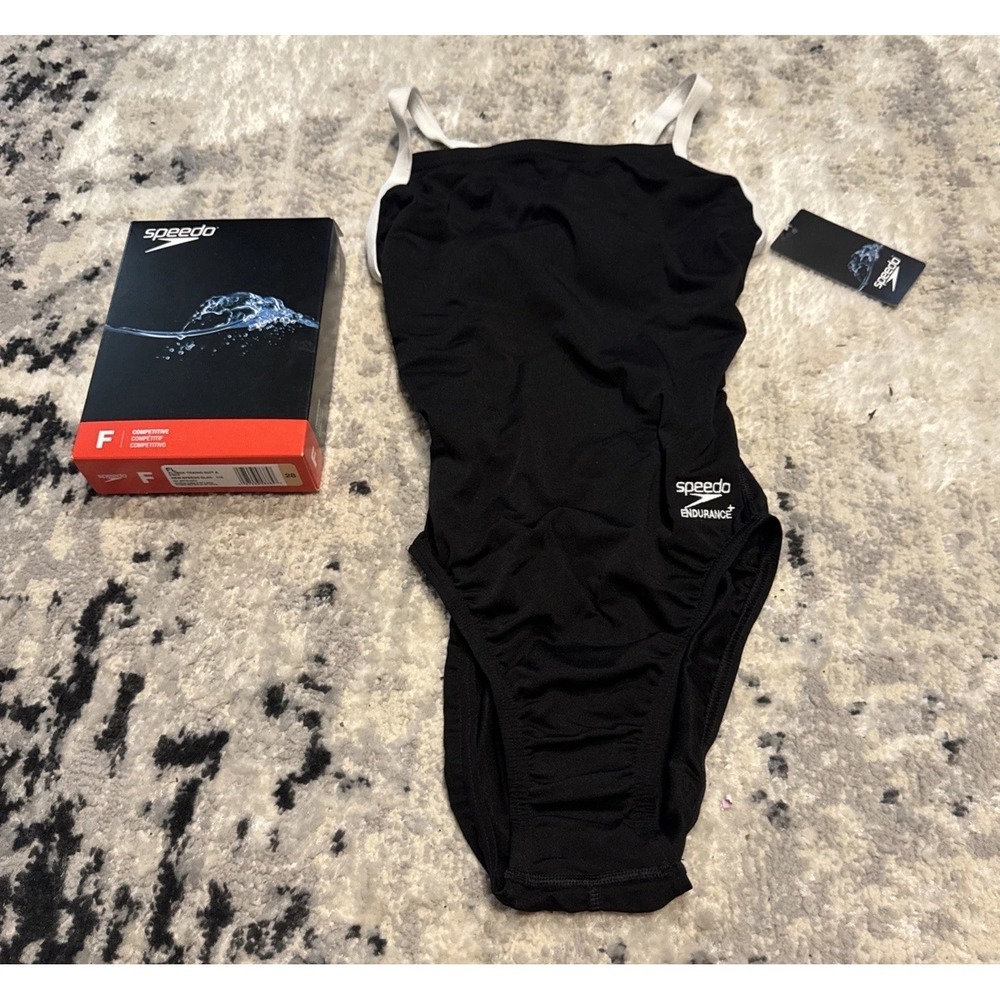 Speedo Women's Swimsuit One Piece Endurance Flyback Womens Jr Sz 28 Black White